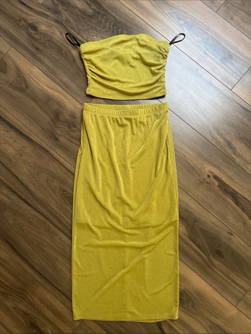 Forever 21 Strapless Two-Piece Set in Mustard Yellow